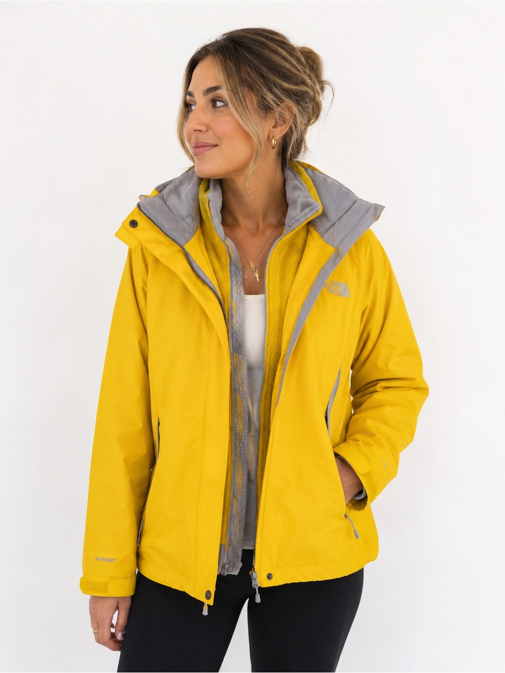 The North Face Women's Yellow Ski Jacket with Gray Lining